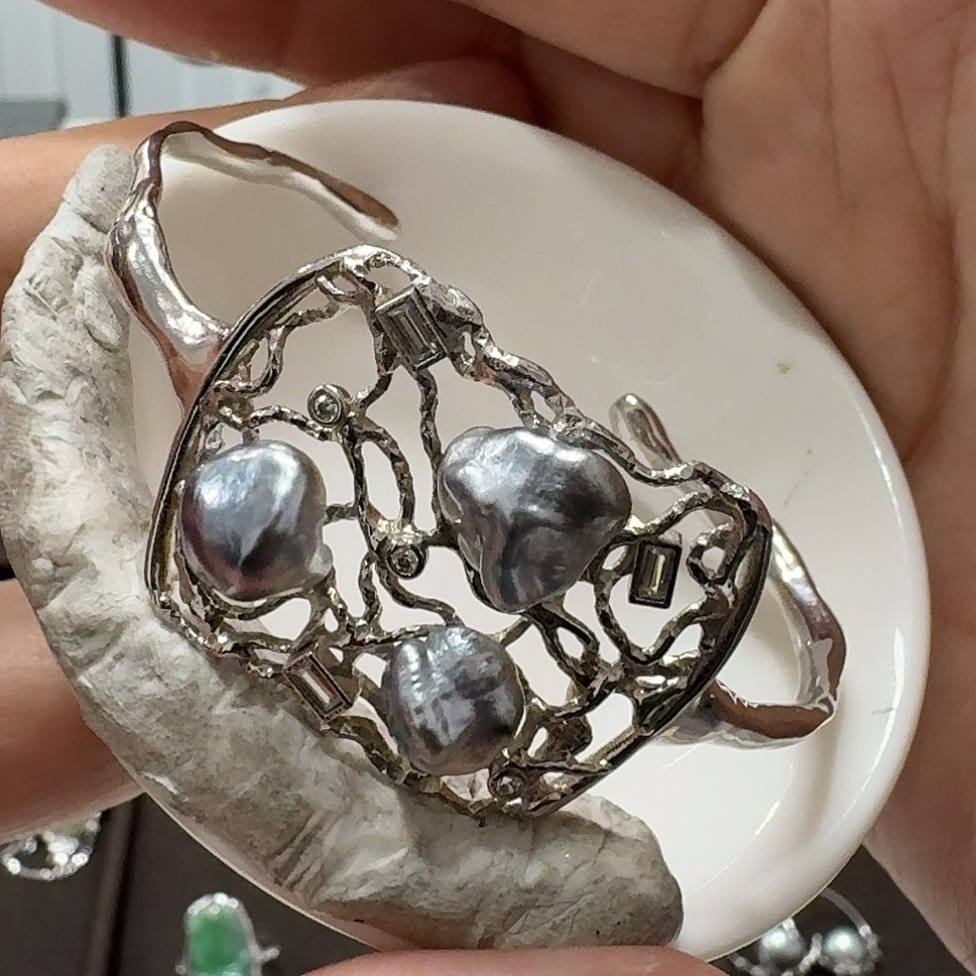 银S925镶嵌手镯海水珍珠