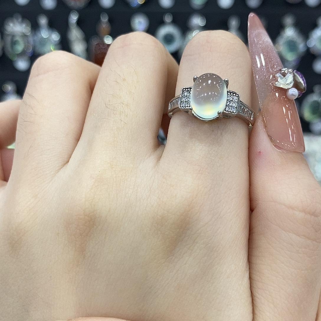 蛇纹石玉银S925镶嵌戒指