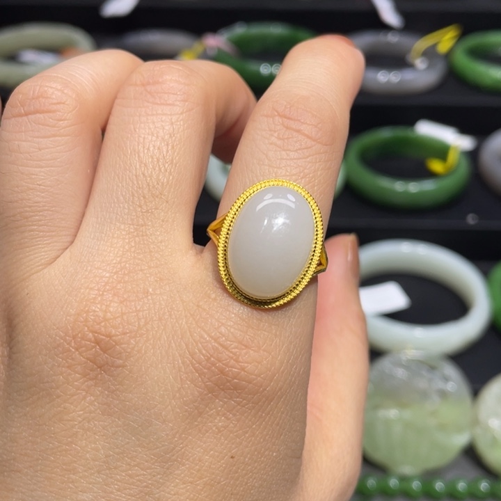 和田玉戒指银S925镶嵌