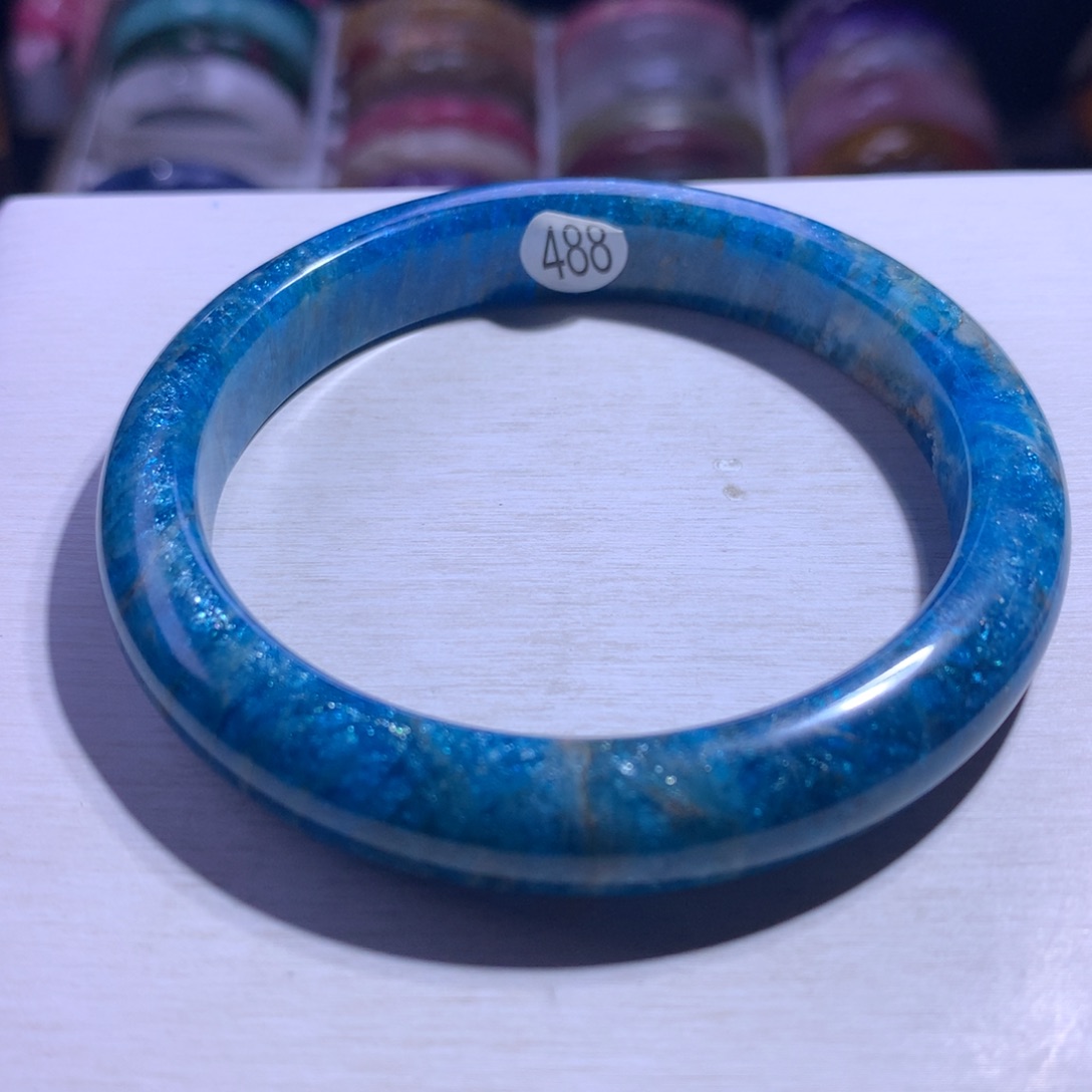 水晶银S925镶嵌手镯蓝磷灰60.3圈488