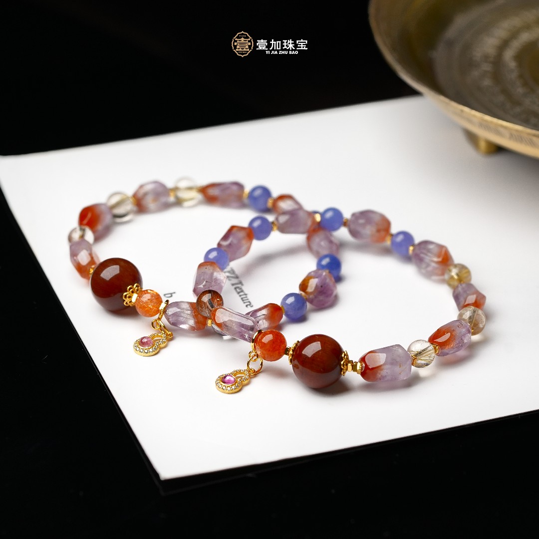 壹加维尼|梦幻与希望红兔随型极光水晶多宝手串多样性发一7946n
