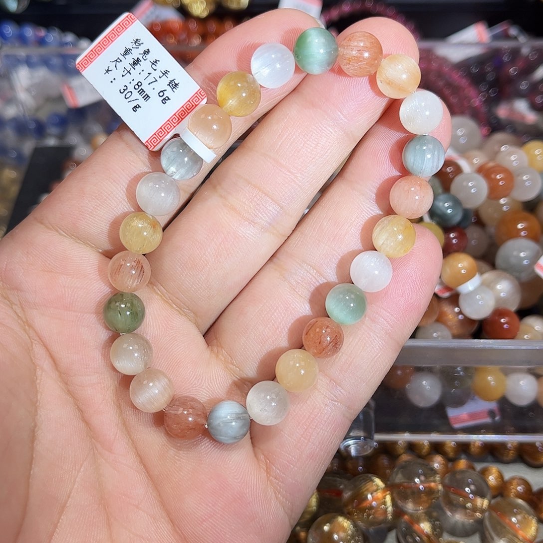 水晶手链未镶嵌彩兔毛
