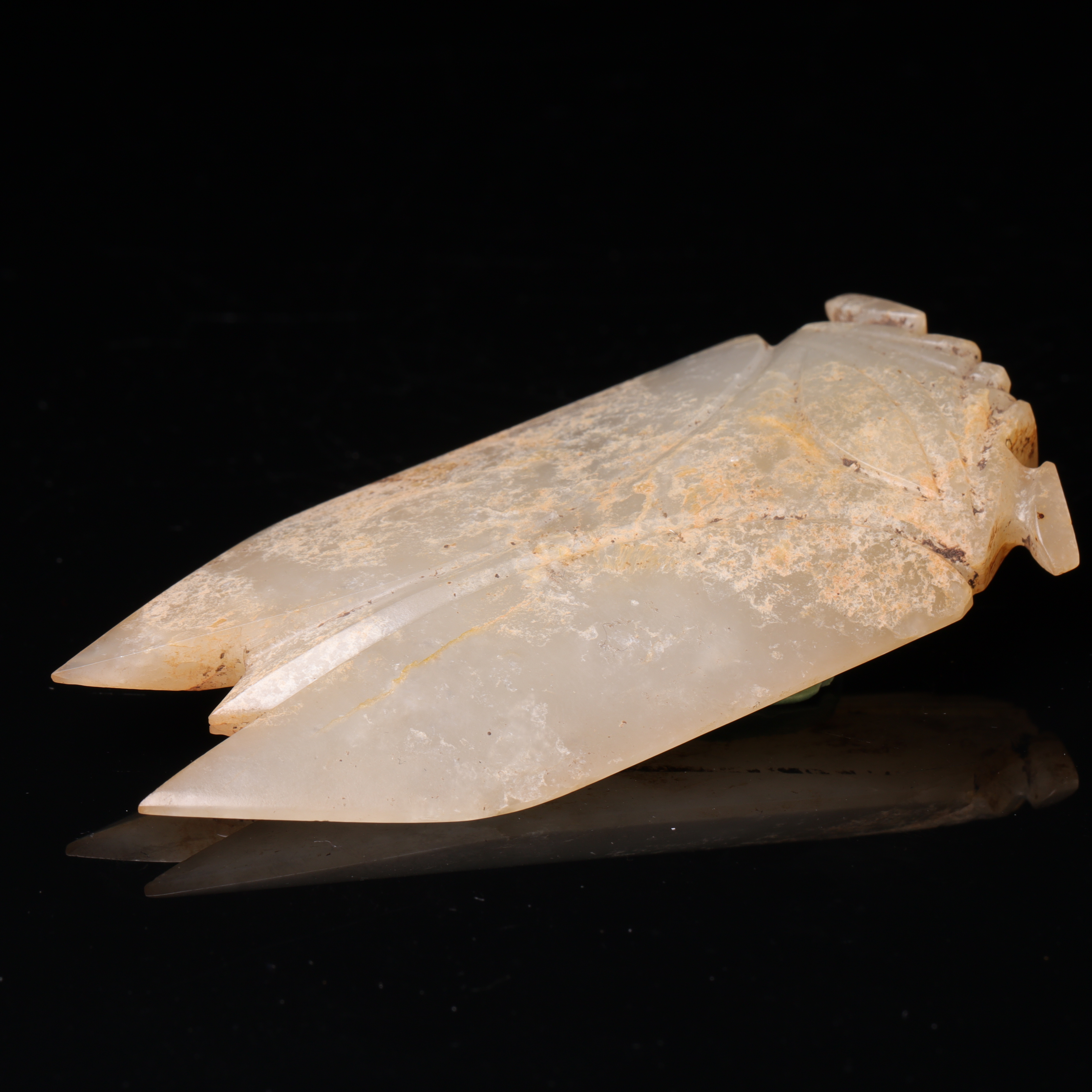 明代和田玉玉蝉花件