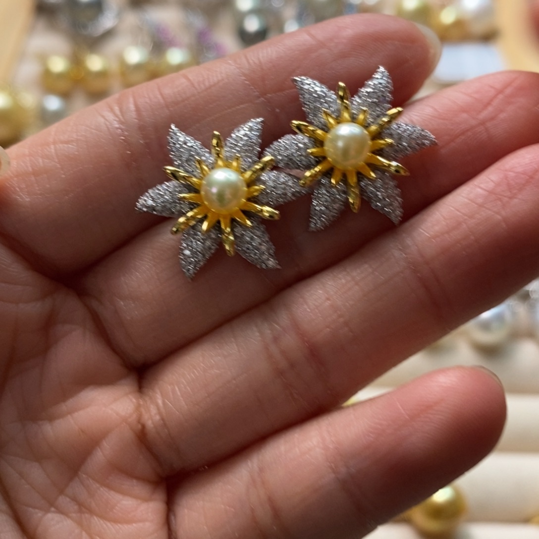 海水珍珠耳饰银S925镶嵌