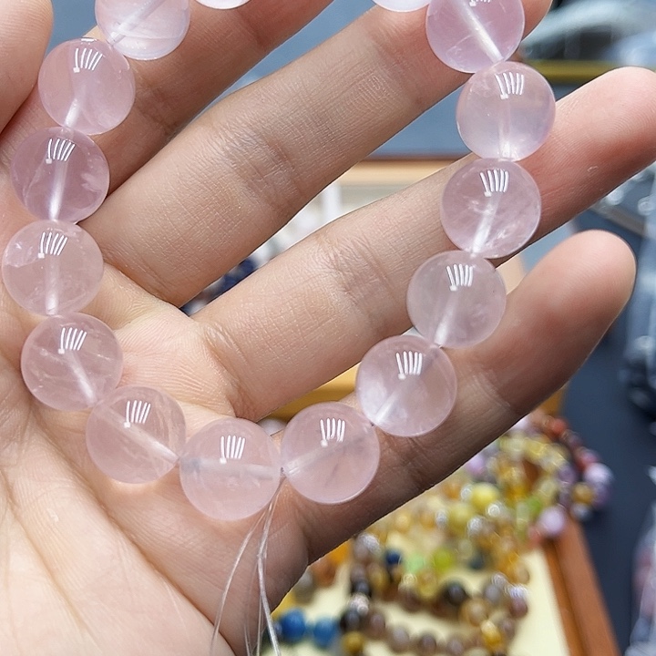 水晶手链银S925镶嵌素圈粉