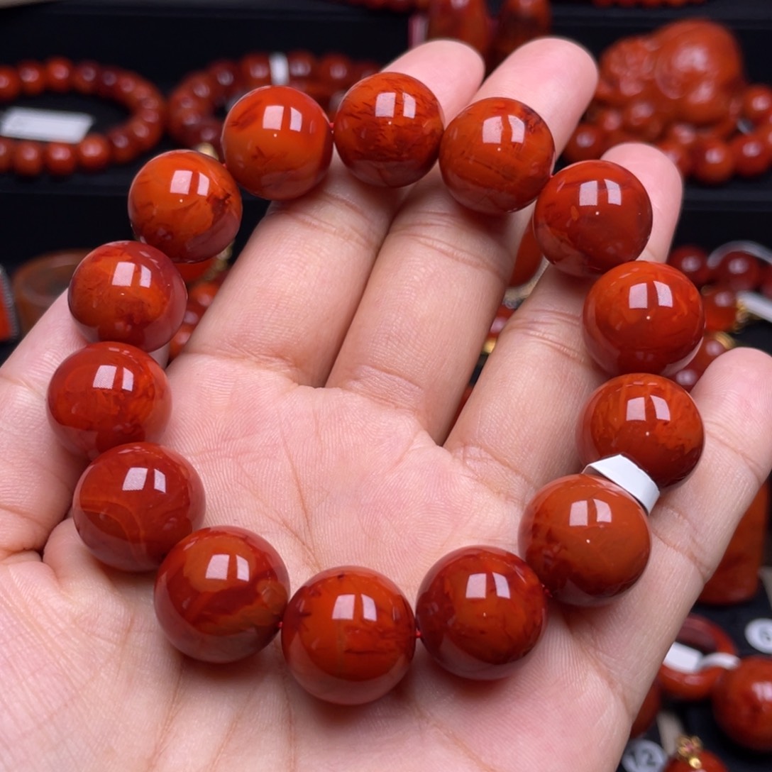 南红玛瑙珠宝奇石未镶嵌单圈15mm