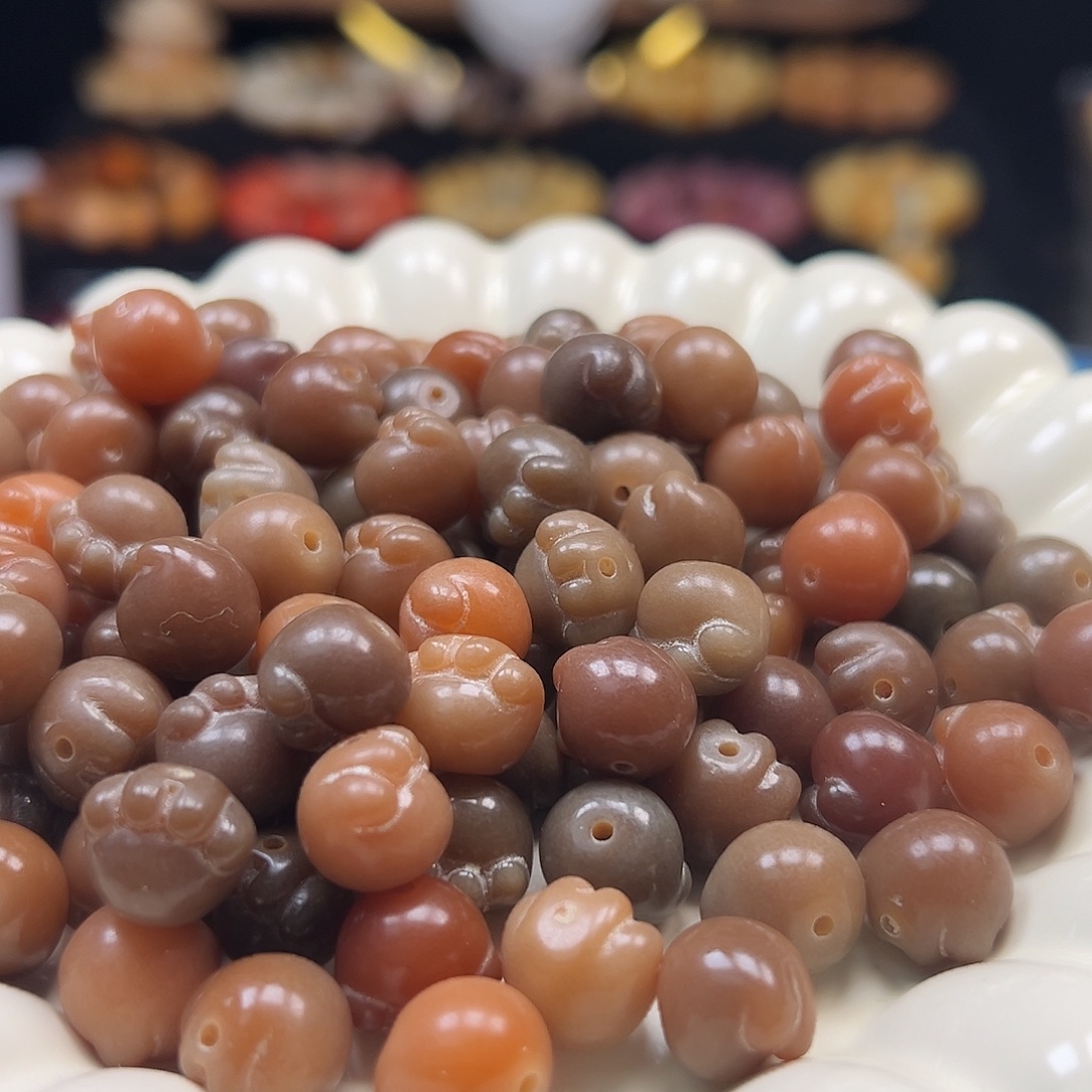 菩提根/象牙果手串微瑕卡12冰咖猫爪50颗