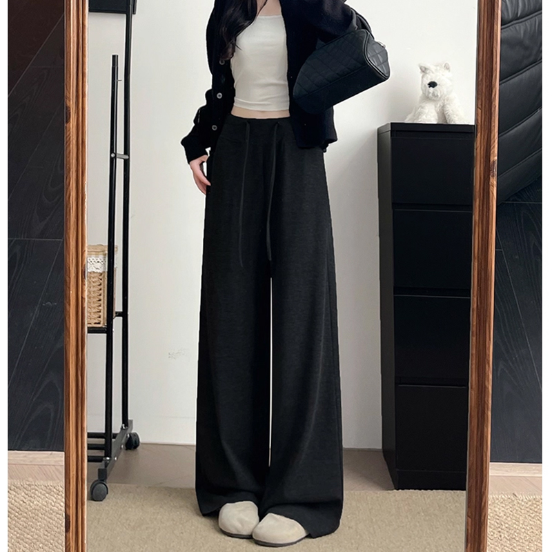 黑色休闲糯米裤女秋冬2025新款高腰显瘦宽松加绒垂感直筒阔腿裤子