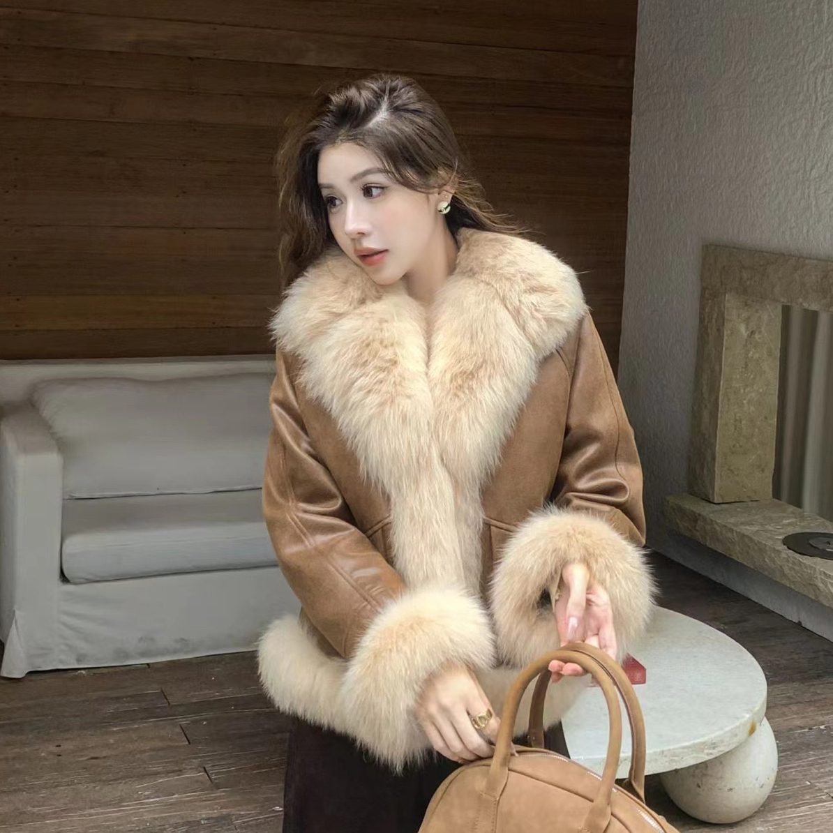 新款超大狐狸毛领鹅绒服（可调不退）