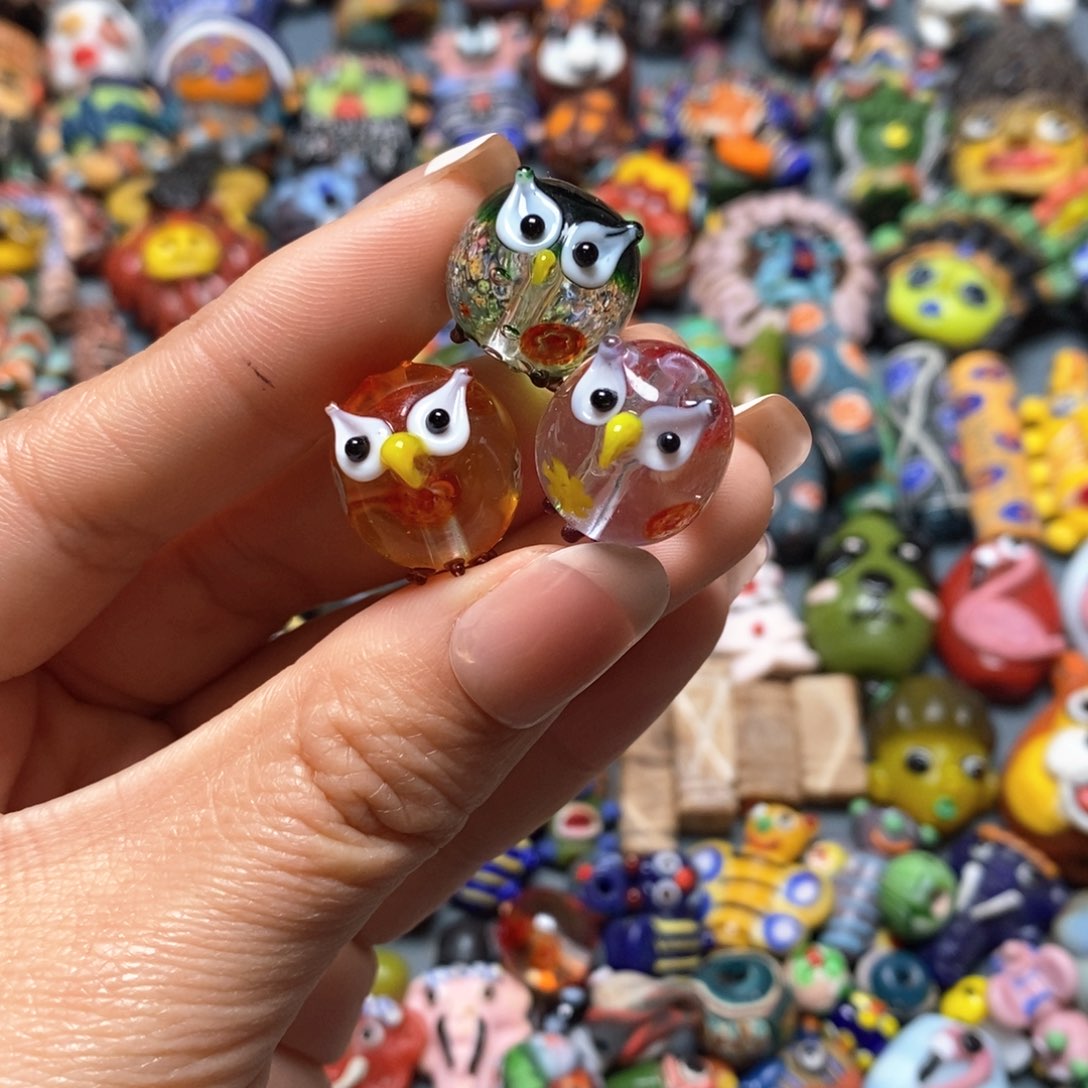 琉璃颈饰印度尼西亚猫头鹰珠子一颗