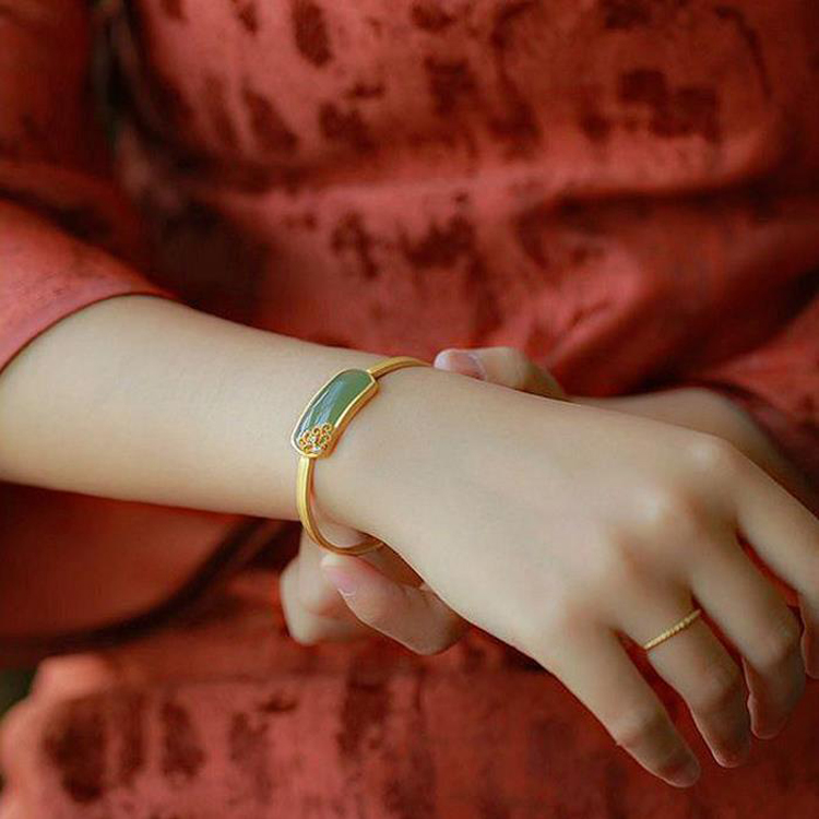 黄铜手镯 平安无事牌手镯女新中式复古宫廷风开口镯子中国风饰品
