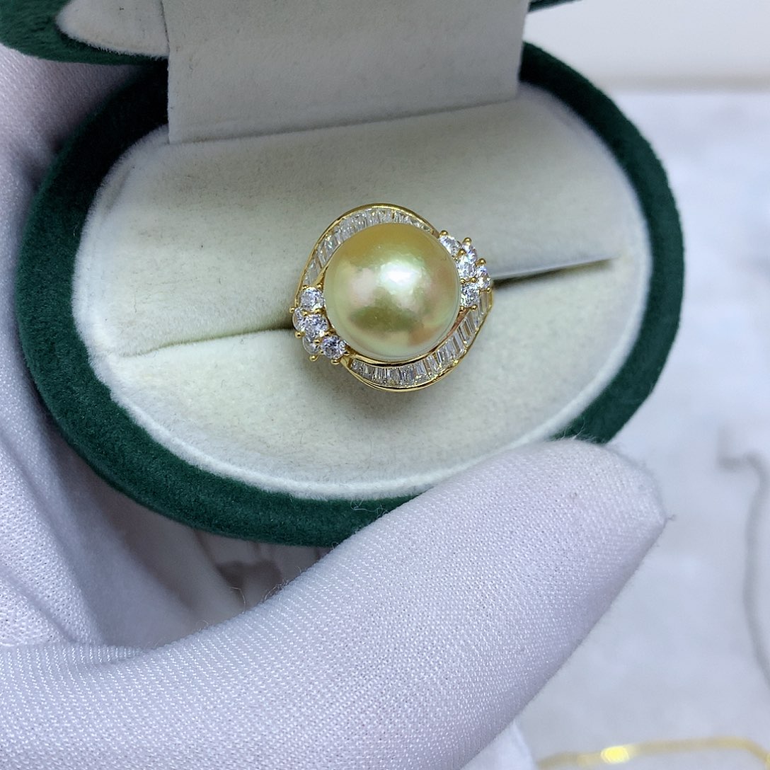 戒指银S925镶嵌海水珍珠11-12