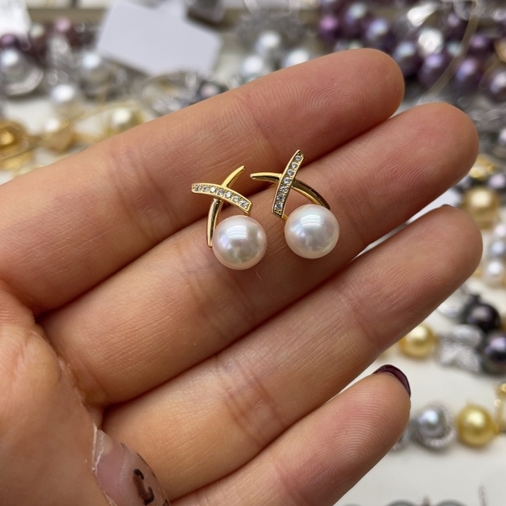 海水珍珠耳饰银S925镶嵌