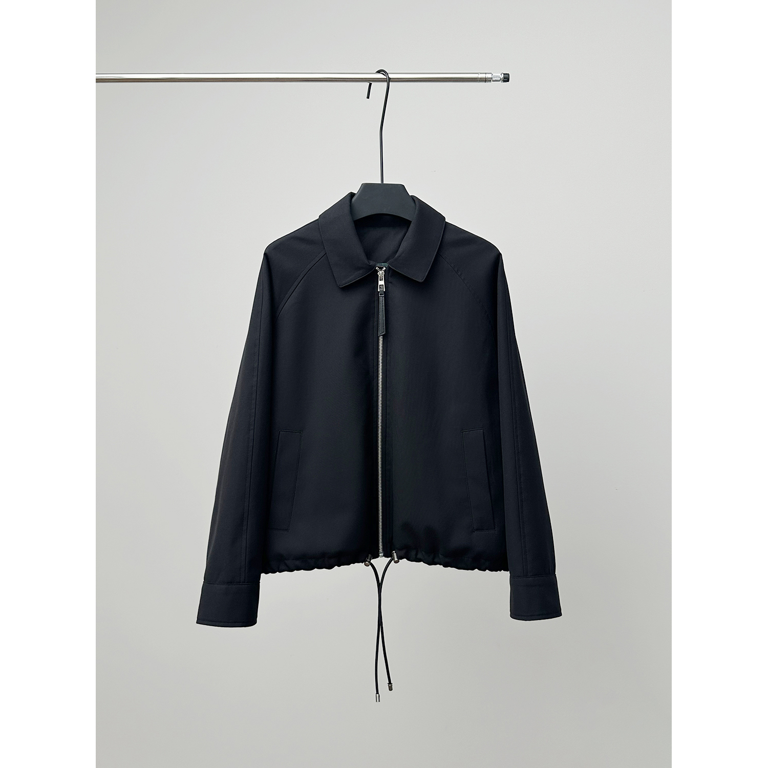 高端老钱风 短款翻领羊皮包边 抽绳宽松插肩袖夹克外套