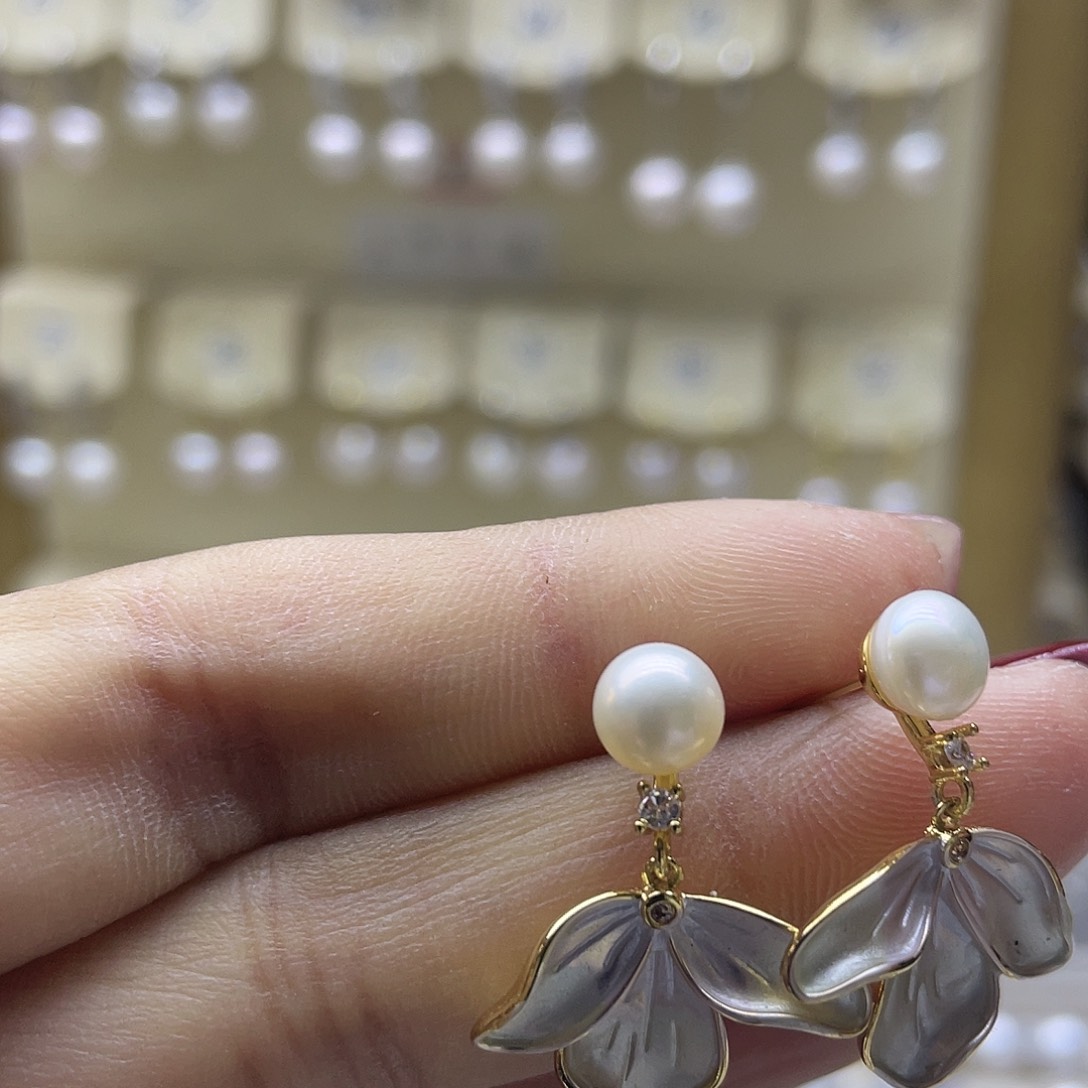 淡水珍珠耳饰银S925镶嵌