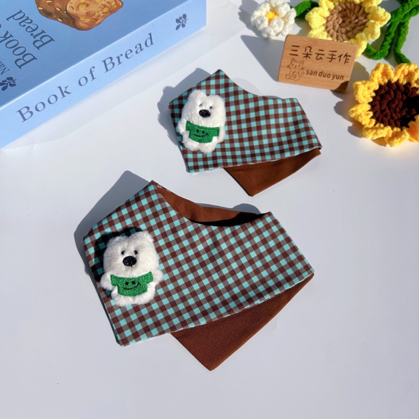 双拼三角巾宠物口水巾美拉德围脖小型犬双面围兜猫咪狗围嘴no退