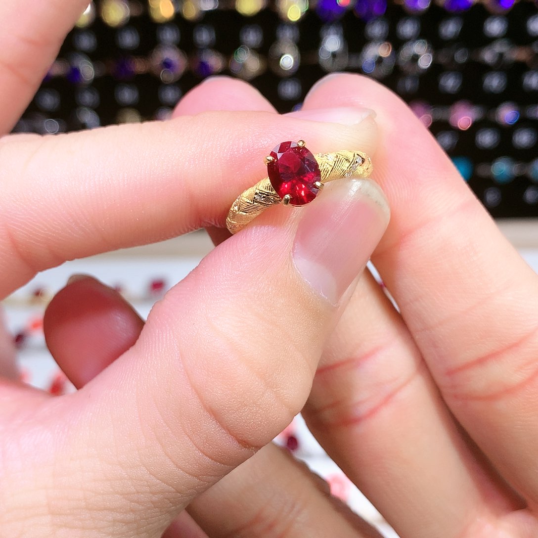 红宝石戒指银S925镶嵌
