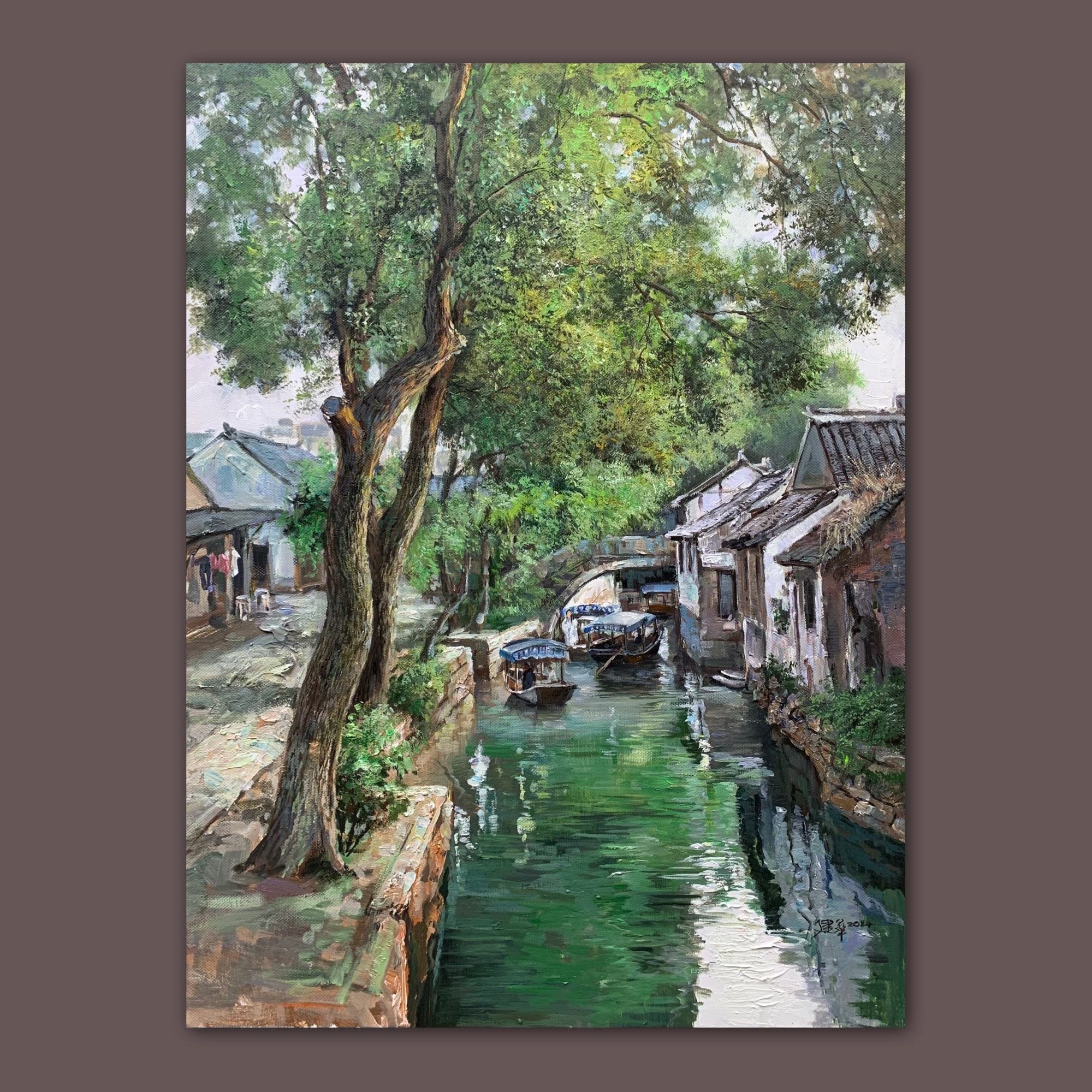 艺弘羽艺术《古巷水影》原创水乡风景油画收藏 画芯尺寸75×100