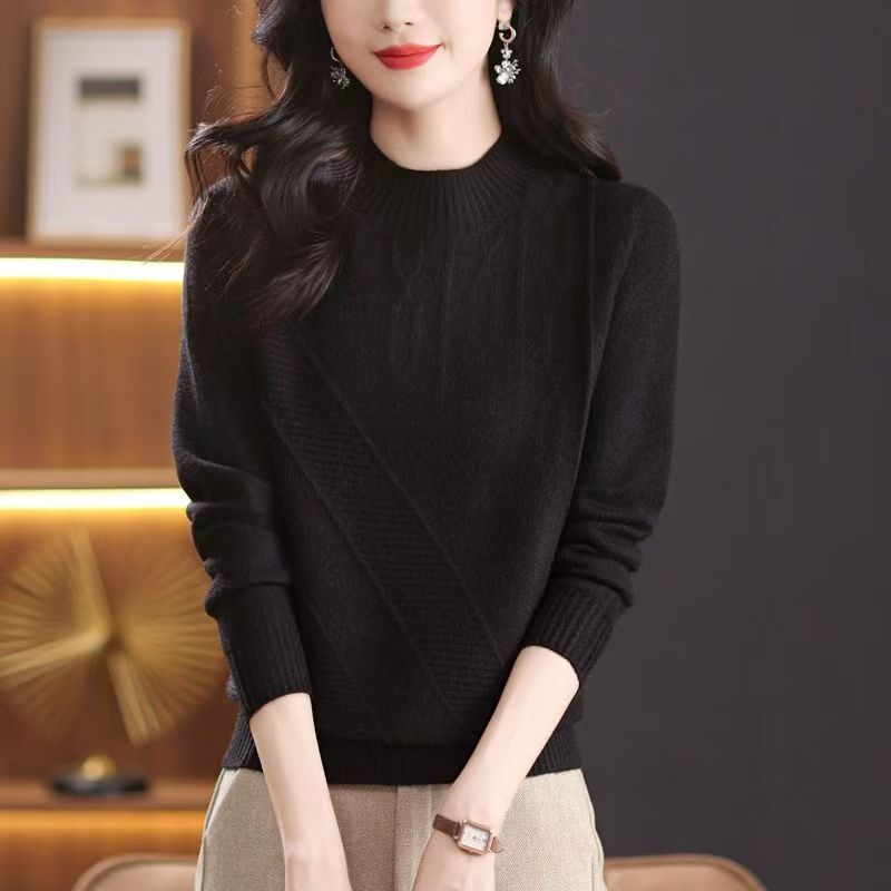 【肌理感半高领-黑51】2025秋冬新款中老年妈妈款宽松半高领套头衫5