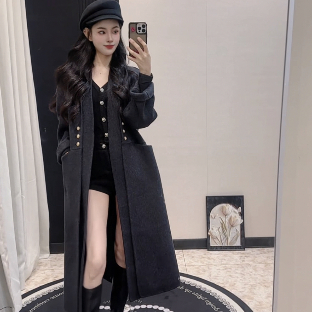 经典复古轻奢慵懒风女士时尚气质长款秋冬毛呢外套