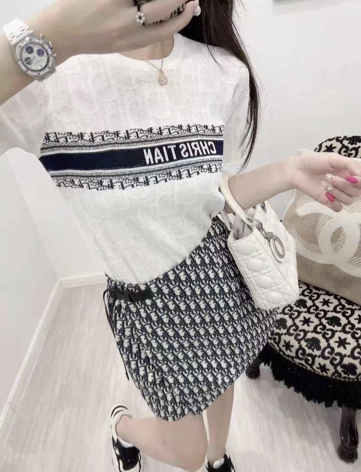 CHENXI夏季显瘦透气气质时尚老花短袖6088