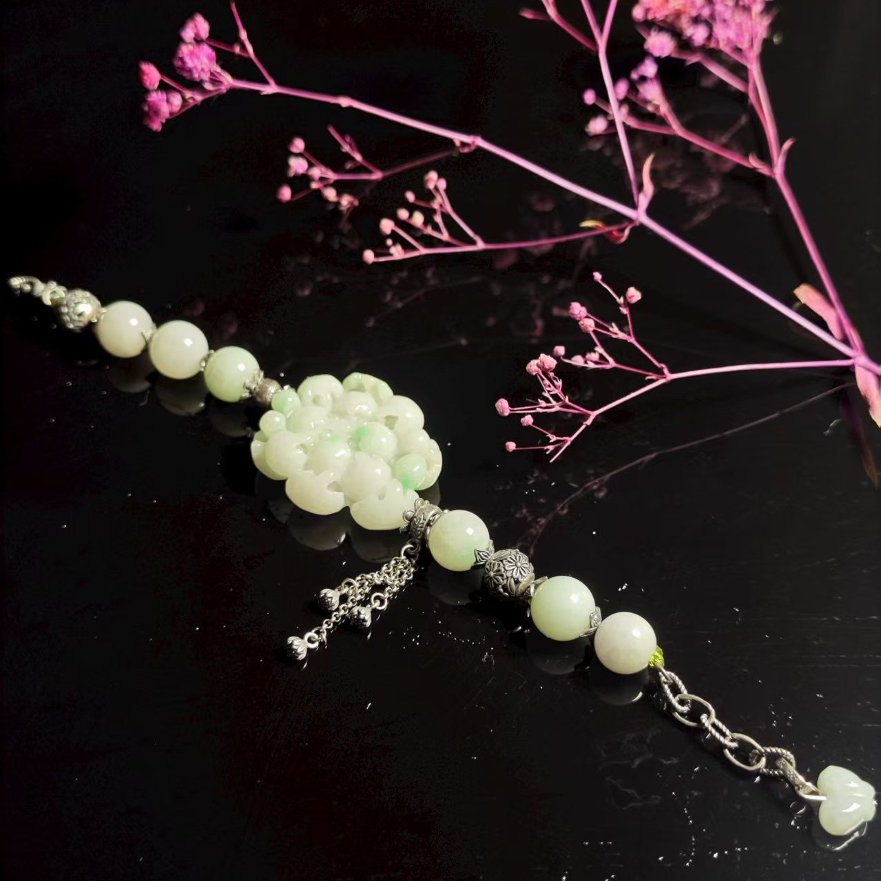 天然缅甸A货翡翠花花手链