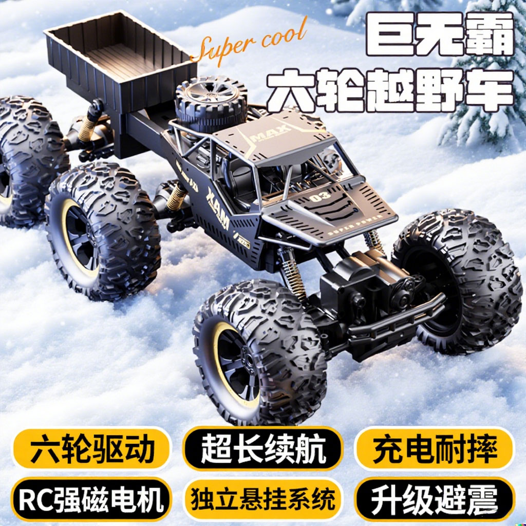 婕贝星超大号合金六轮RC遥控越野车攀爬四驱六驱玩具车儿童礼物
