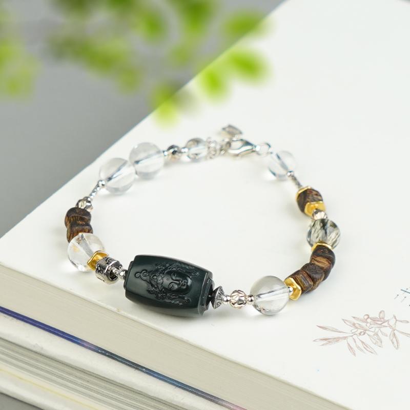 【五哥】和田玉特细塔青度母配白水晶手链【发一件】