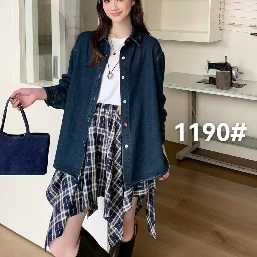 复古彩扣宽松休闲长袖牛仔衬衫上衣百搭衬衣女春秋季内搭叠穿外套