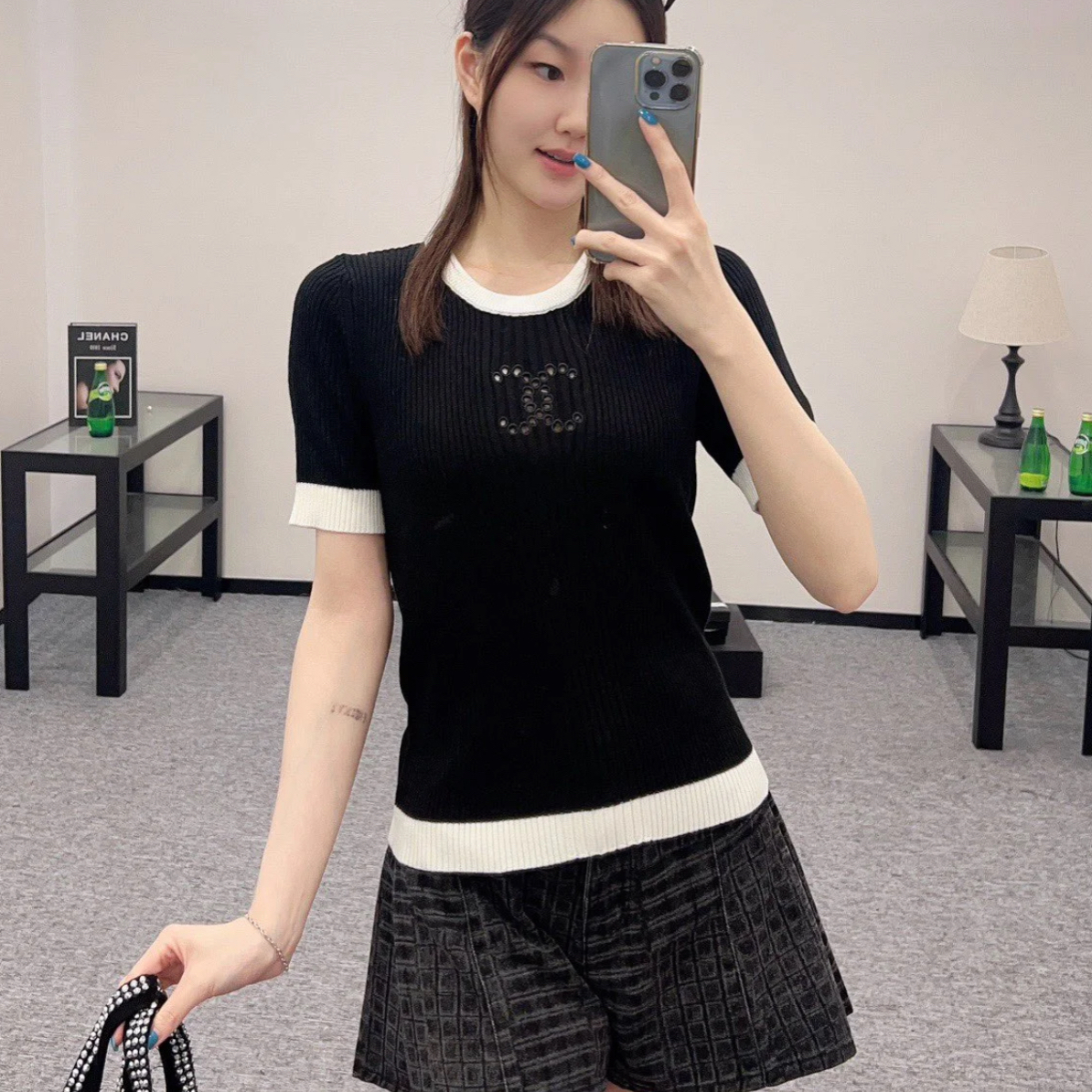 99新 Chanel/香奈儿 镂空logo针织上衣36码