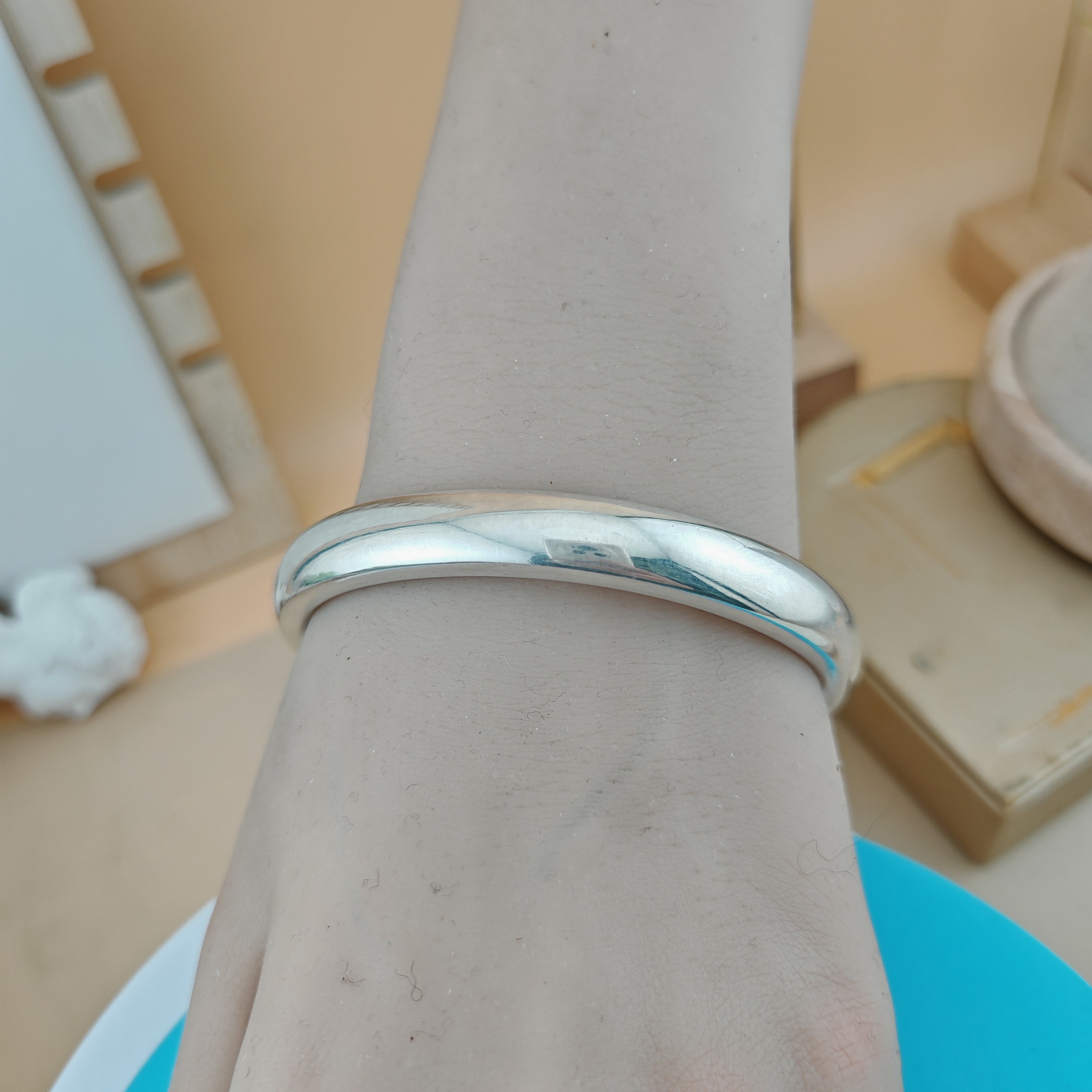 足银手镯 足银光面手镯可调节亮面镯子简约素圈时尚纯手工实心