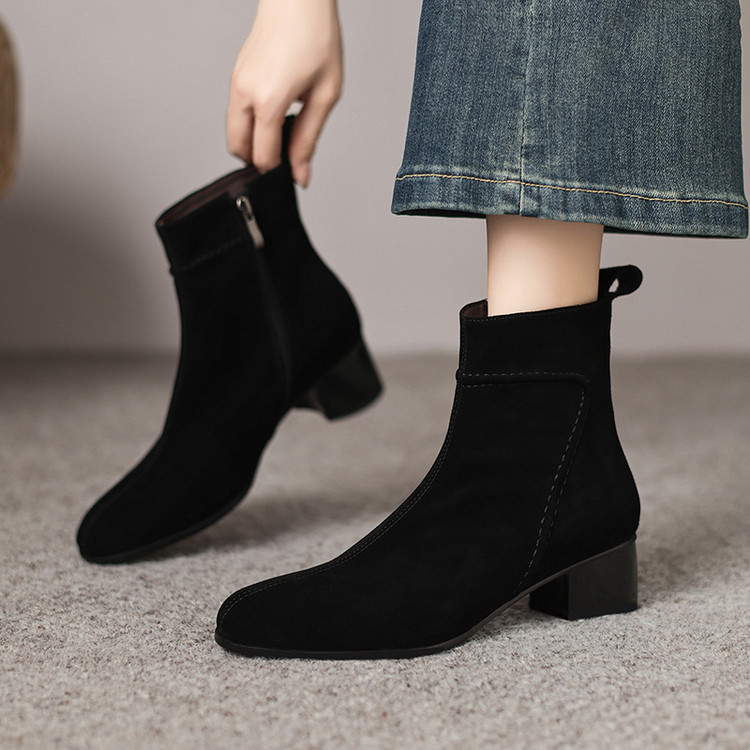 跟高4cm/34-40/秋冬新款时尚柔软舒适百搭侧拉链短靴女