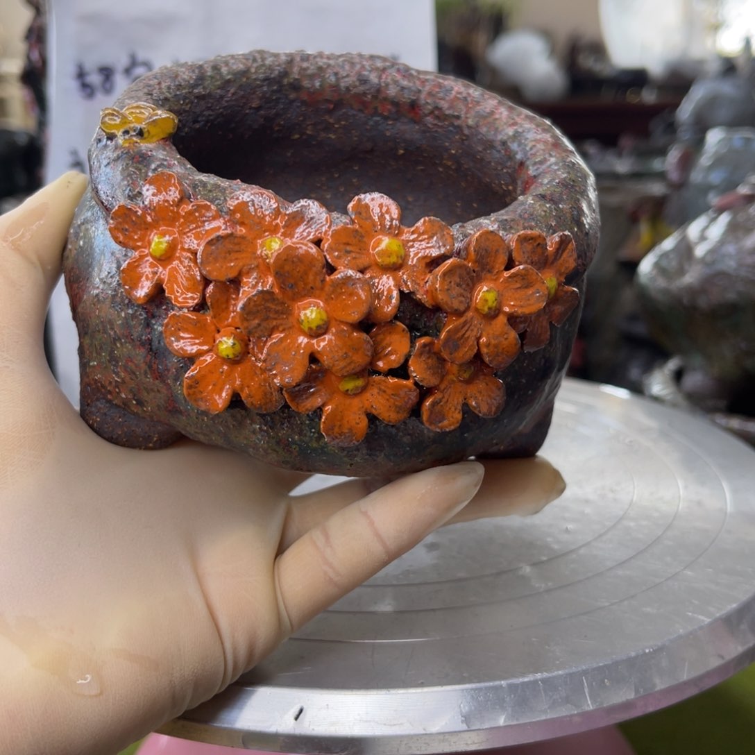 红陶粗砂陶瓷花盆