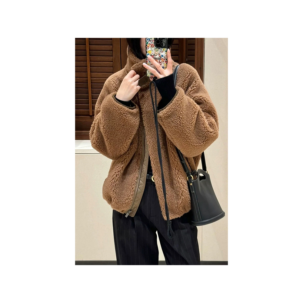 原厂孤品特价清！拍完则无！骆驼绒羊毛剪绒立领外套C605