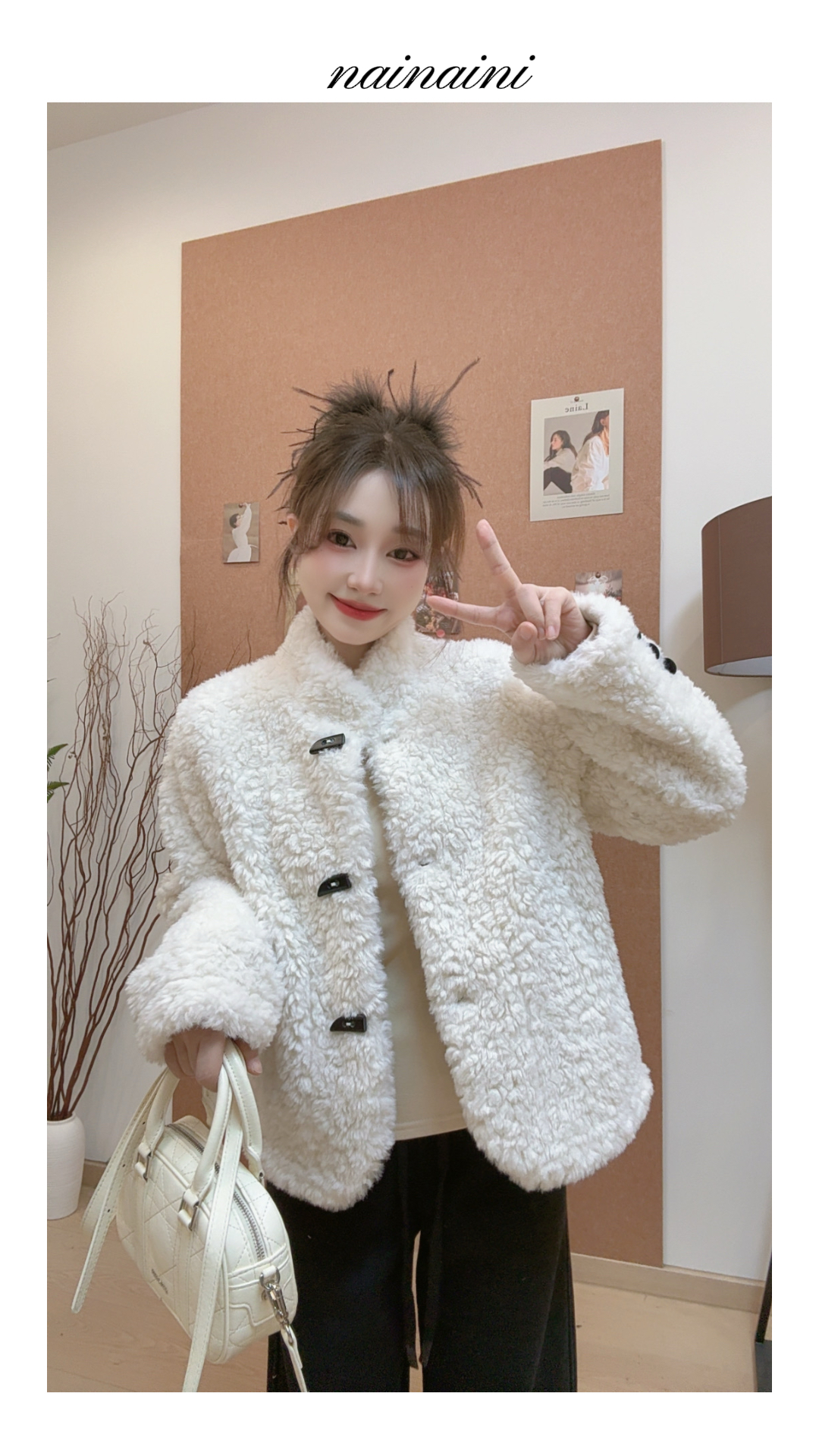 奈奈妮【海贝雪松】立领毛毛外套秋冬2025小个子保暖时尚百搭63691