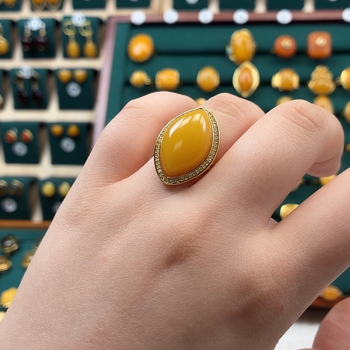 琥珀银S925镶嵌戒指