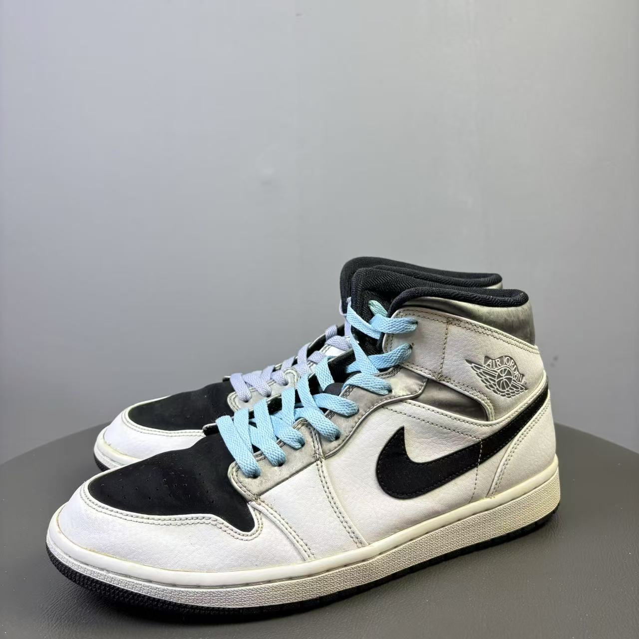 90新 AIR JORDAN 44.5码 AJ1小伦纳德黑白银板鞋 非原盒 