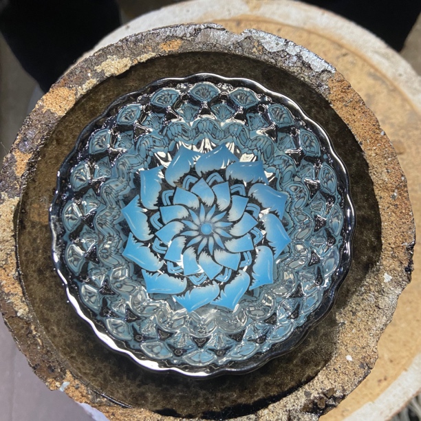 建窑建盏 银蓝花开富贵