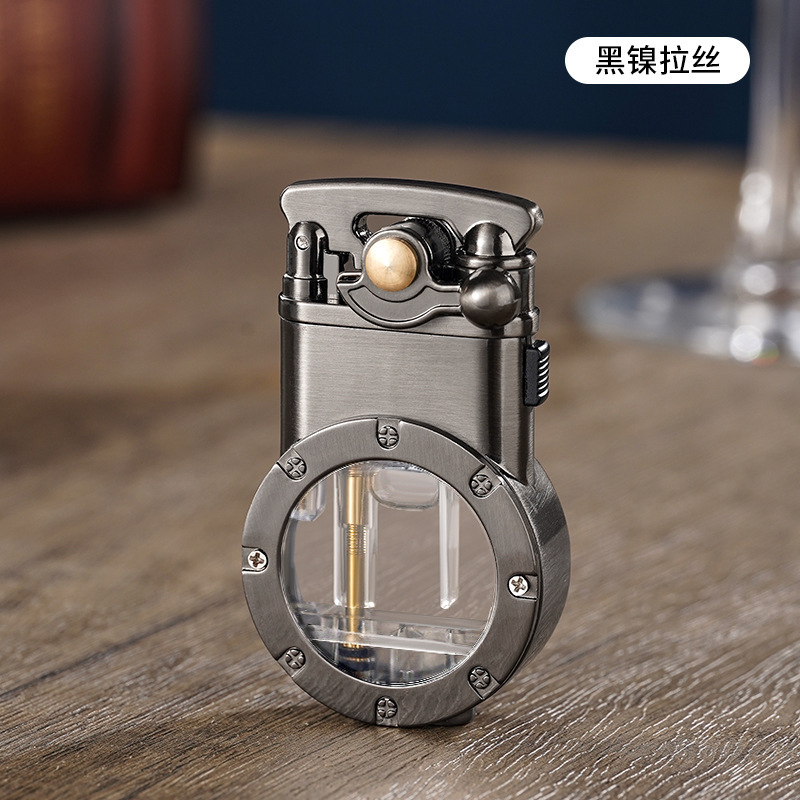 时尚透明充气打火机可视气仓双火自由切换摇臂点火61需自行加油