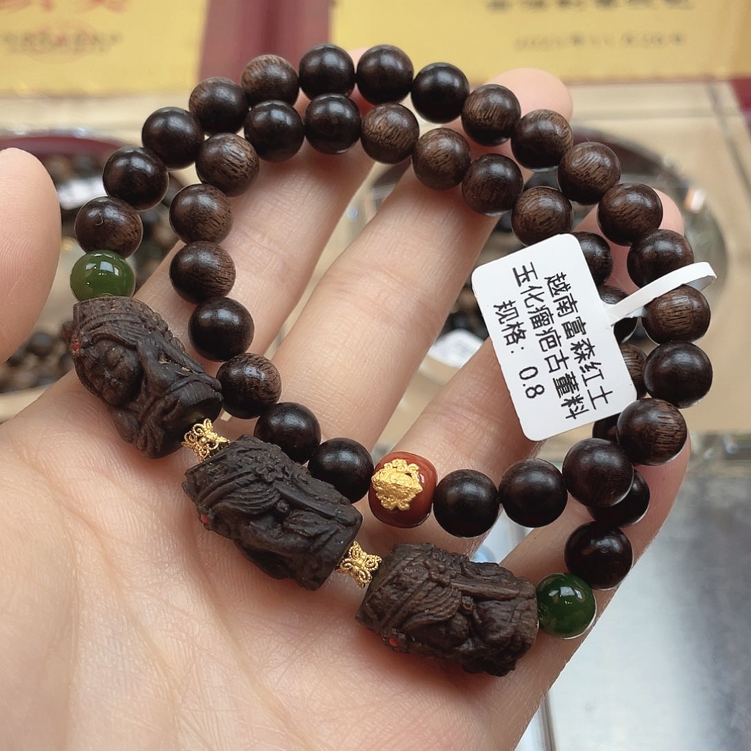 手串沉香越南富森红土玉化瘤疤古董料