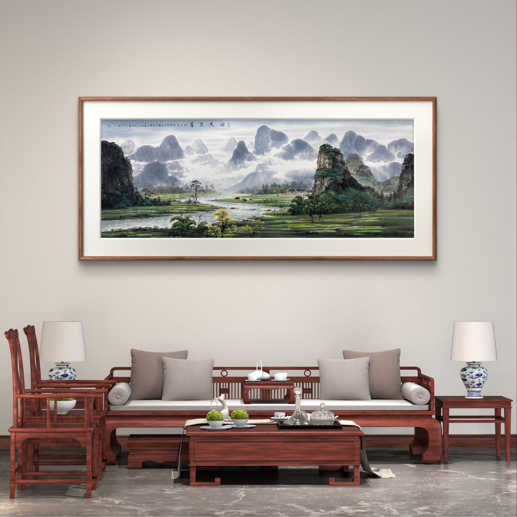 【聚优】周顺良180*70纯手绘国画山水画收藏，客厅茶室办公室挂画