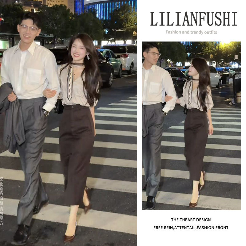 时尚穿搭女2025秋季新款百搭纯色长袖衬衫显瘦高腰半身裙两件套装