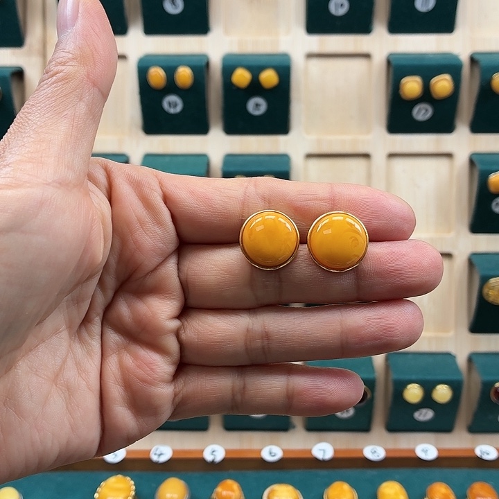 琥珀银S925镀金镶嵌戒指