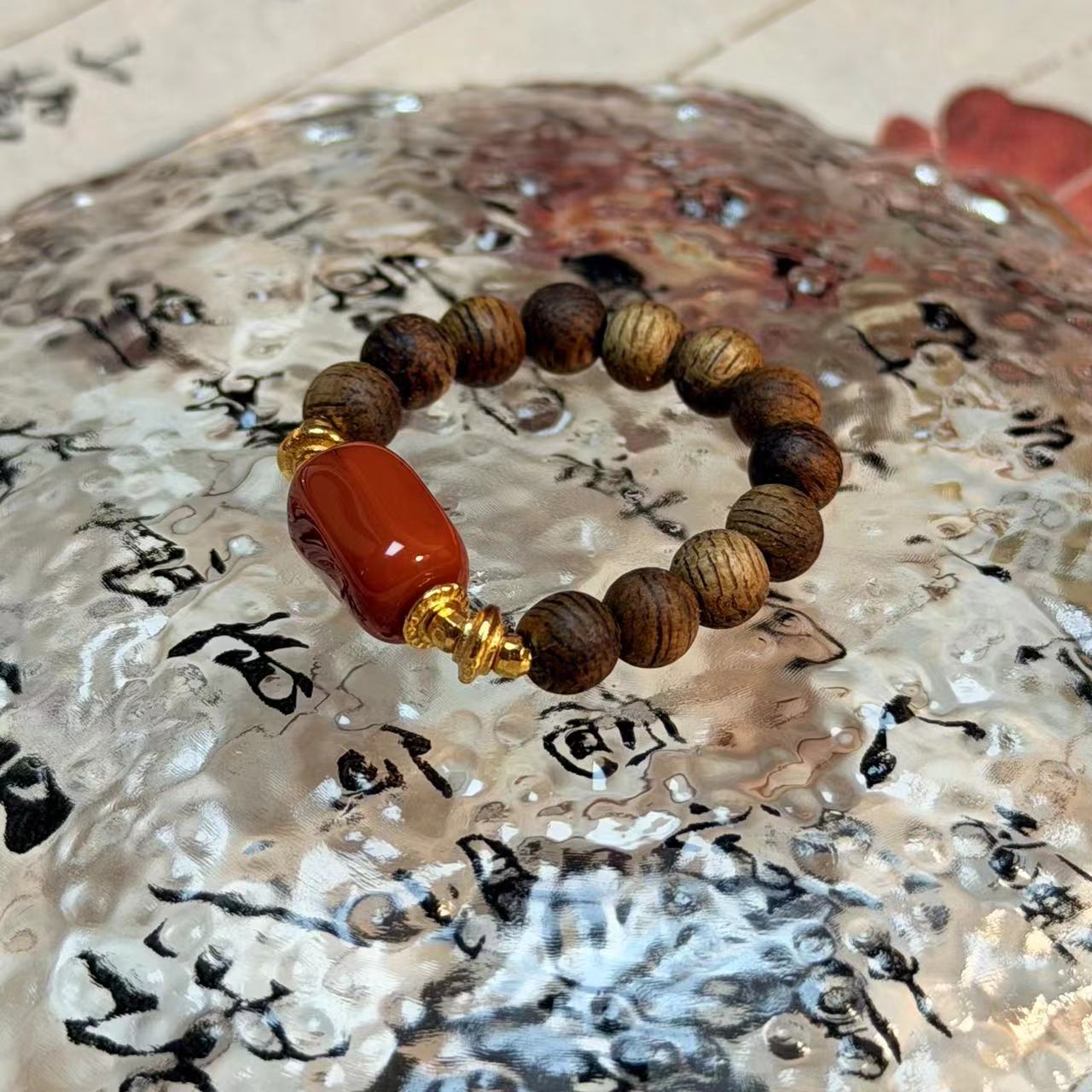 【鸿莱】BD752511棋楠沉香戒圈diy南红随形4mm+