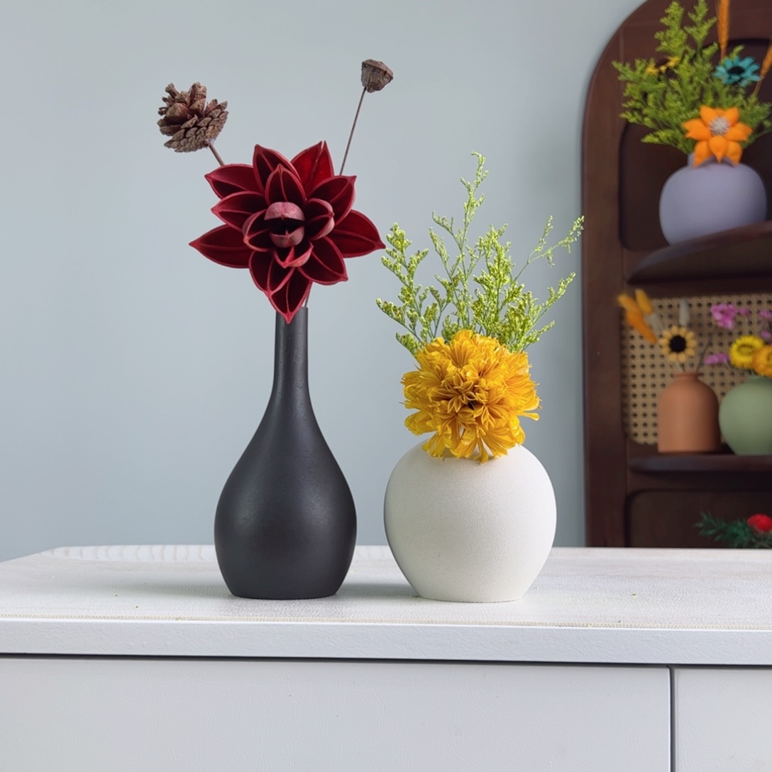 摆件陶瓷小花瓶摆件含花总高约20-30cm