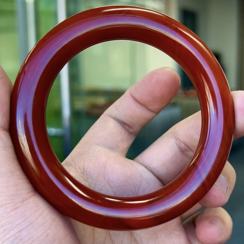 瓦西双色南红圆条手镯60mm