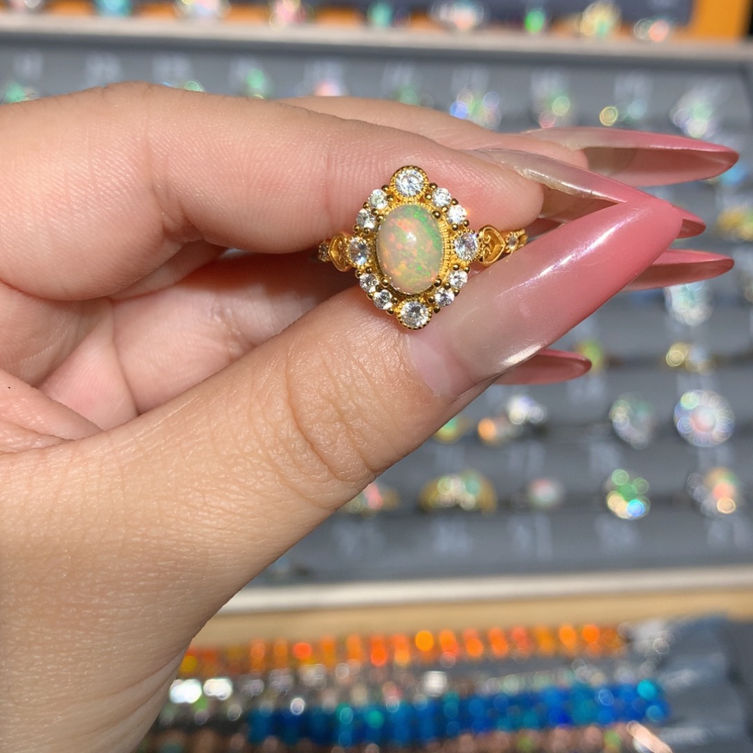 银S925镶嵌欧泊欧泊戒指l