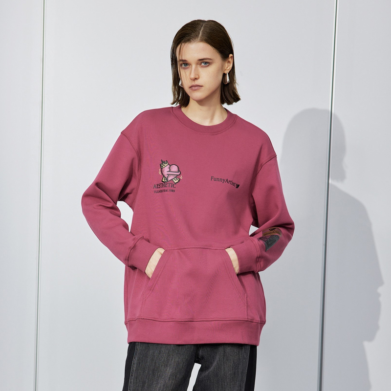 uti深粉色圆领印花卫衣女 百搭抓毛棉感休闲上衣尤缇2024冬季新款