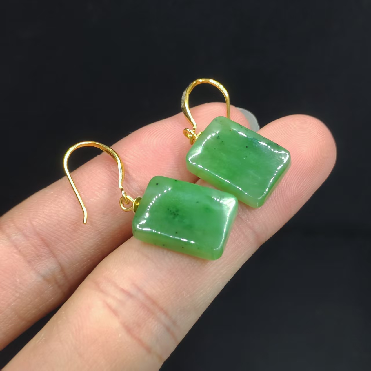 【龙龙严选】s925银和田玉蛋面耳钩L1【多样性发其一】约16-11-5mm