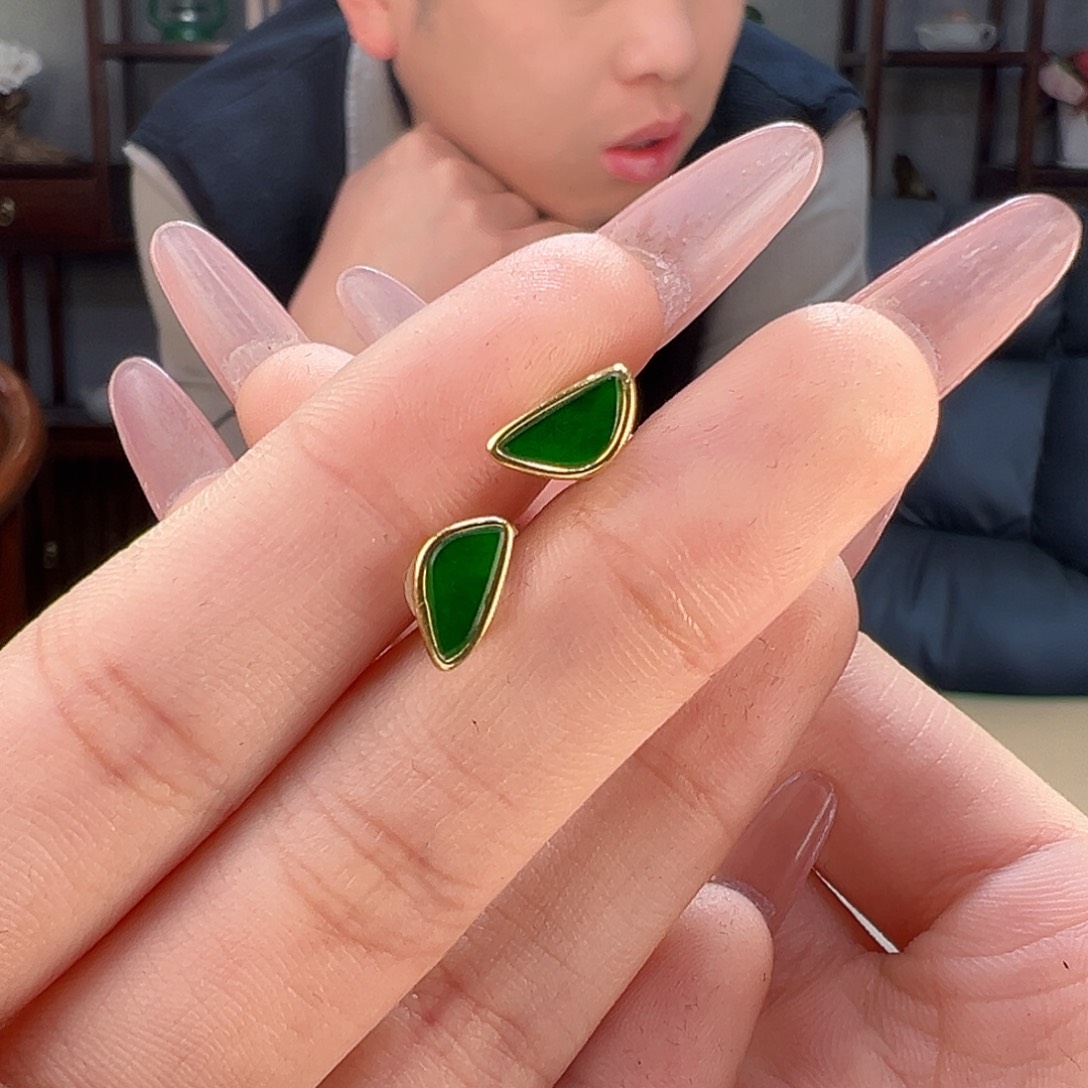 翡翠耳饰银S925镶嵌耳环47